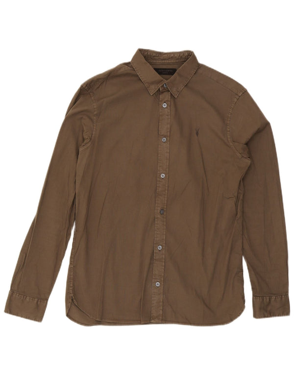 Camicia da uomo All Saints in cotone kaki medio
