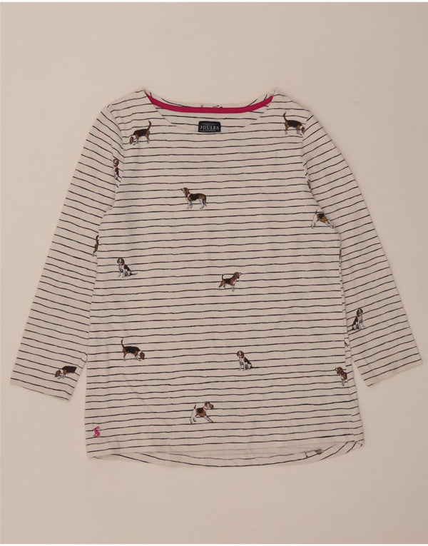 Joules Maglietta grafica da donna manica 3/4 UK 12 Cotone a righe bianche medie