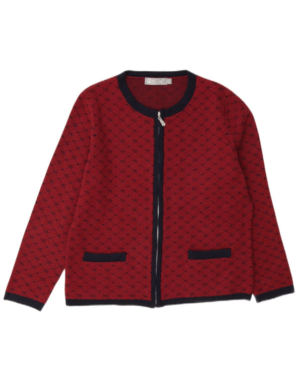 Maglione cardigan da donna Castle of Ireland UK 14 Viscosa a quadri rossi medi
