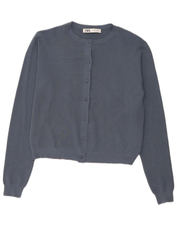 Maglione cardigan corto da donna Zara UK 10 piccolo in viscosa blu navy