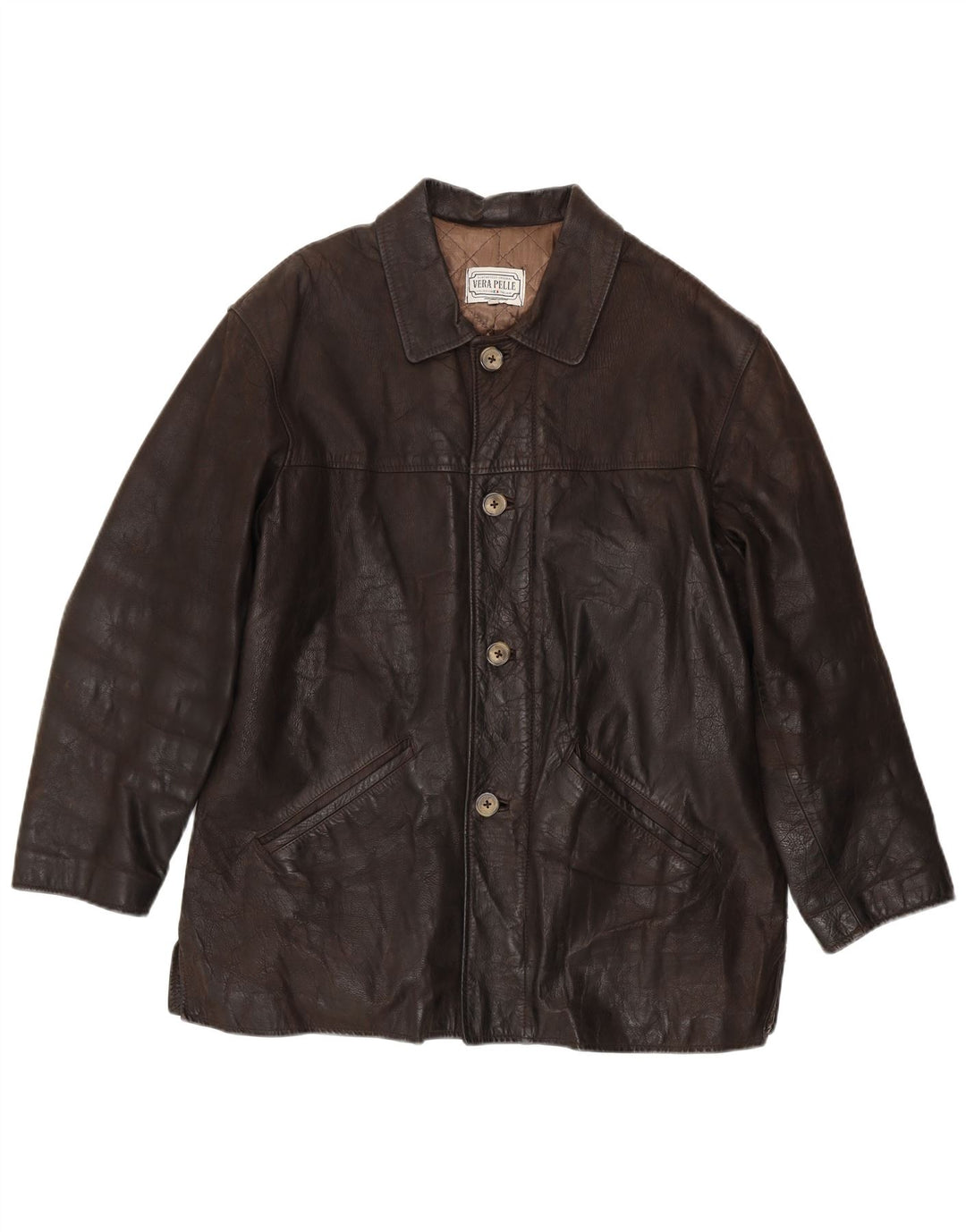Giacca in pelle vintage da uomo IT 54 2XL Pelle marrone