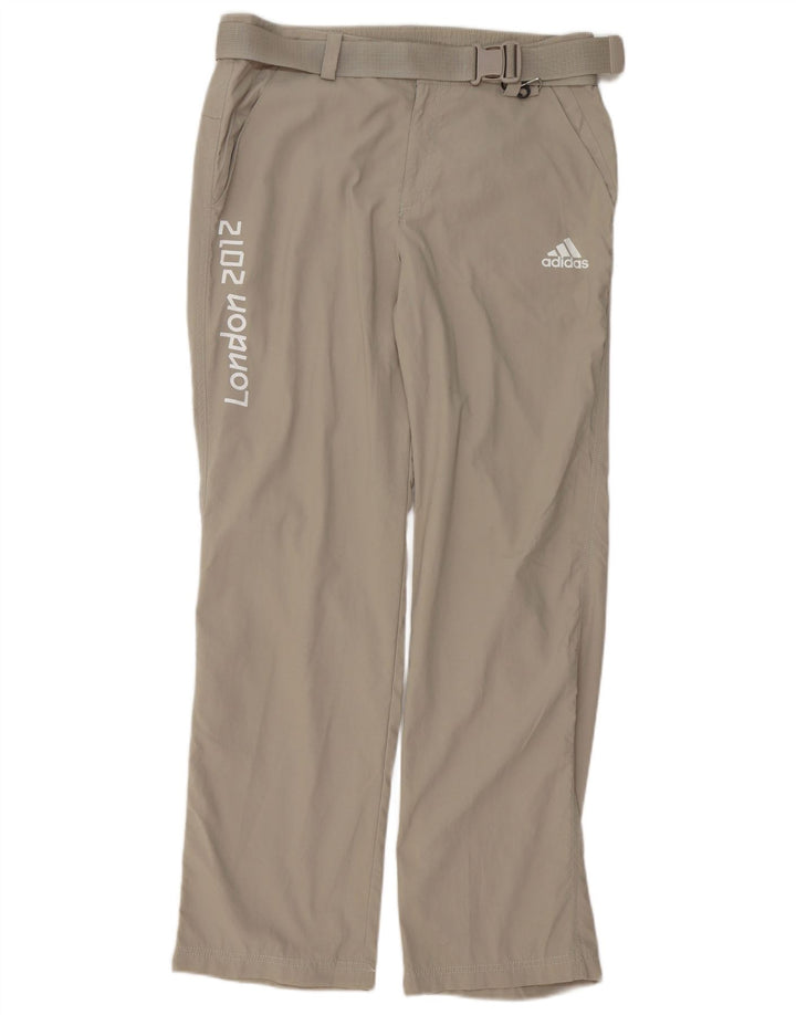 Pantaloni chino dritti con grafica Adidas da uomo medi W32 L32 poliestere grigio