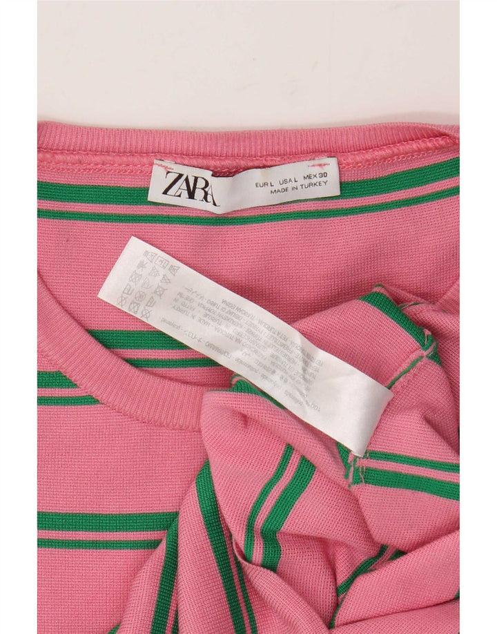 Top corto da donna Zara a maniche lunghe UK 14 poliammide a righe grandi rosa
