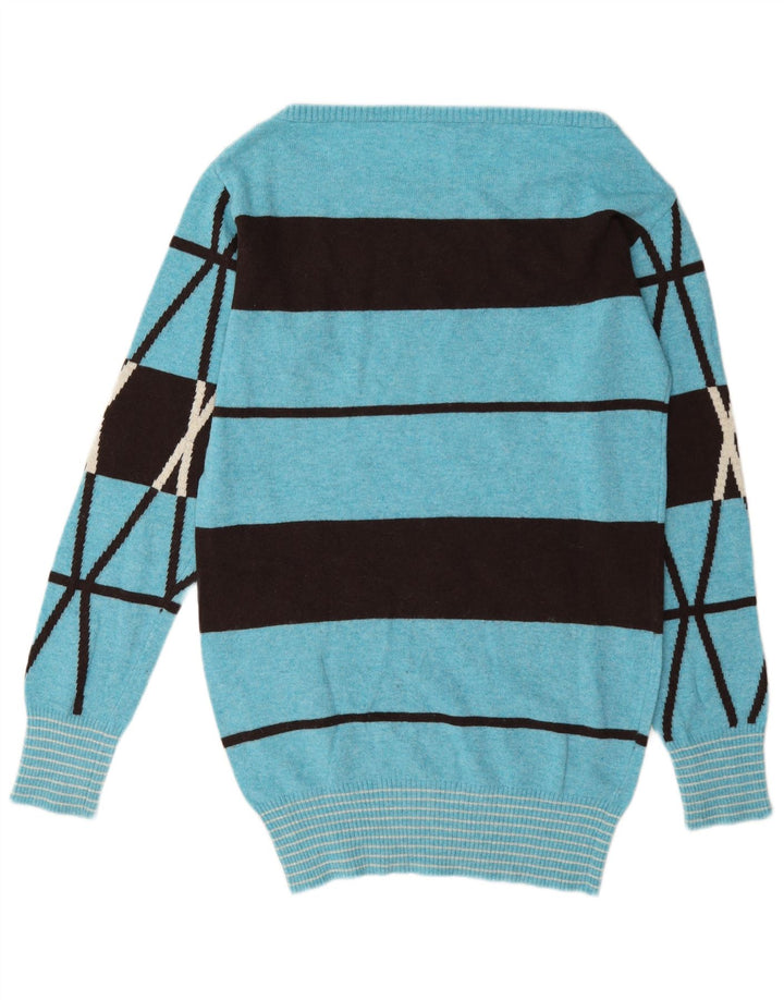 Maglione maglione con scollo a barca da donna Diesel UK 14 Lana geometrica blu medio