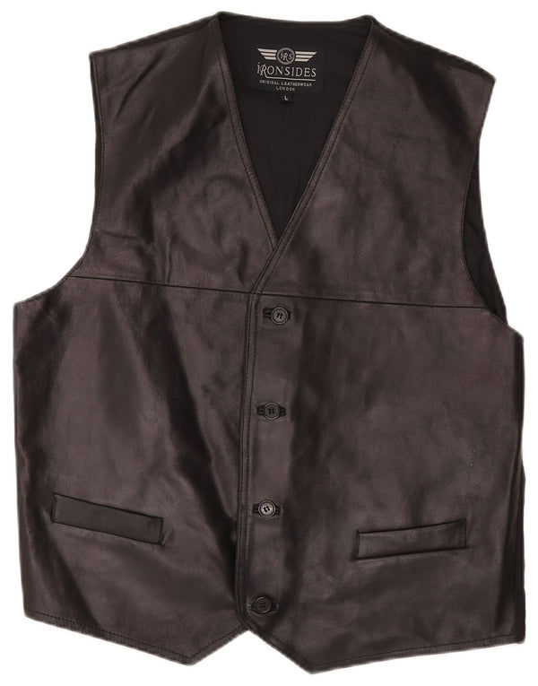 IRONSIDES Gilet in pelle da uomo grande in pelle nera