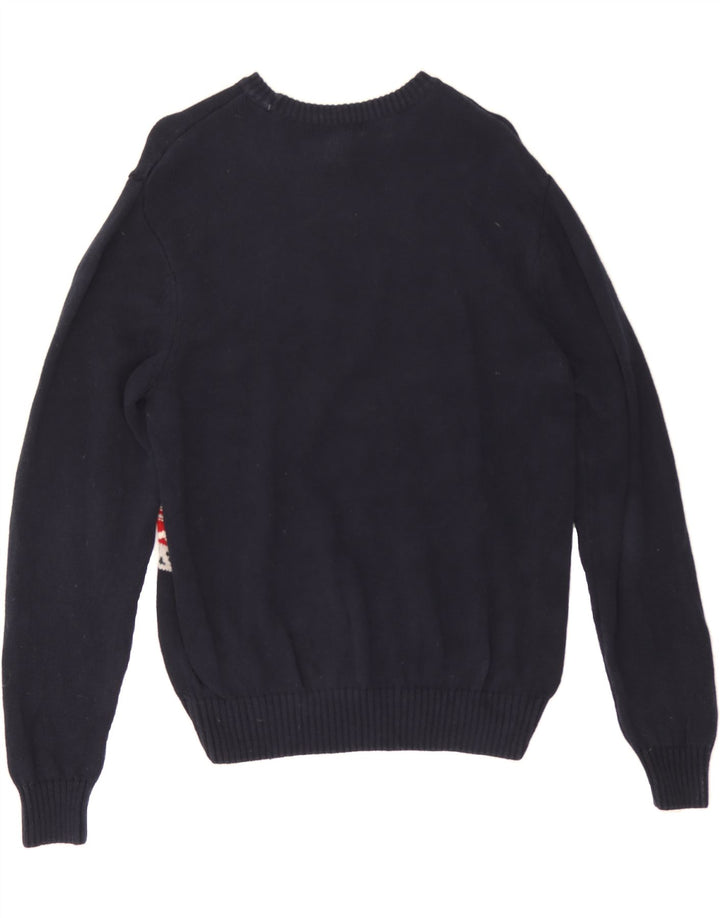 DOCKERS Mens Crew Neck Jumper Sweater Medium Navy Blue Fair Isle Cotton Vintage Dockers and Second-Hand Dockers from Messina Hembry 