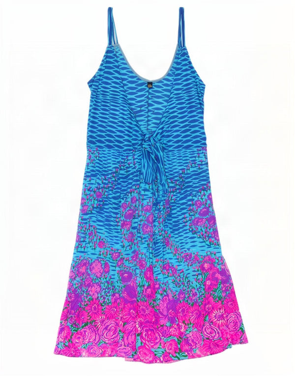 Prendisole vintage da donna IT 46 grande floreale blu