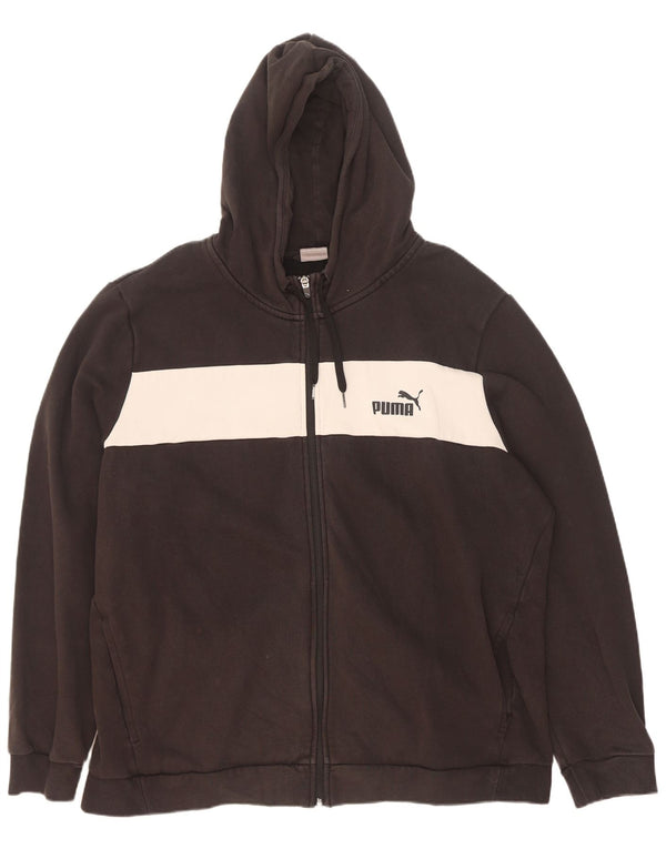 Felpa con cappuccio e zip grafica da uomo Puma 2XL in cotone color block nero