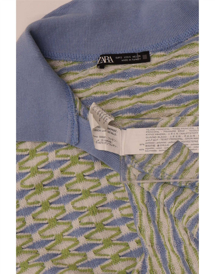Polo corta da donna Zara UK 10 piccola verde geometrica in poliestere
