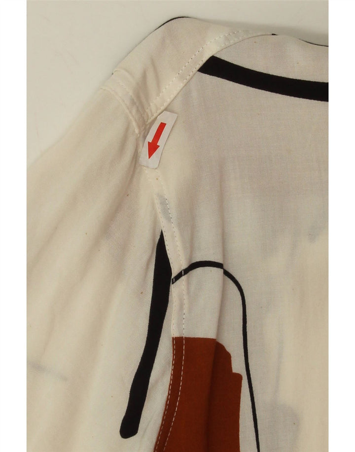 Camicia a maniche corte vintage da uomo con motivo astratto, grande blocco colore bianco