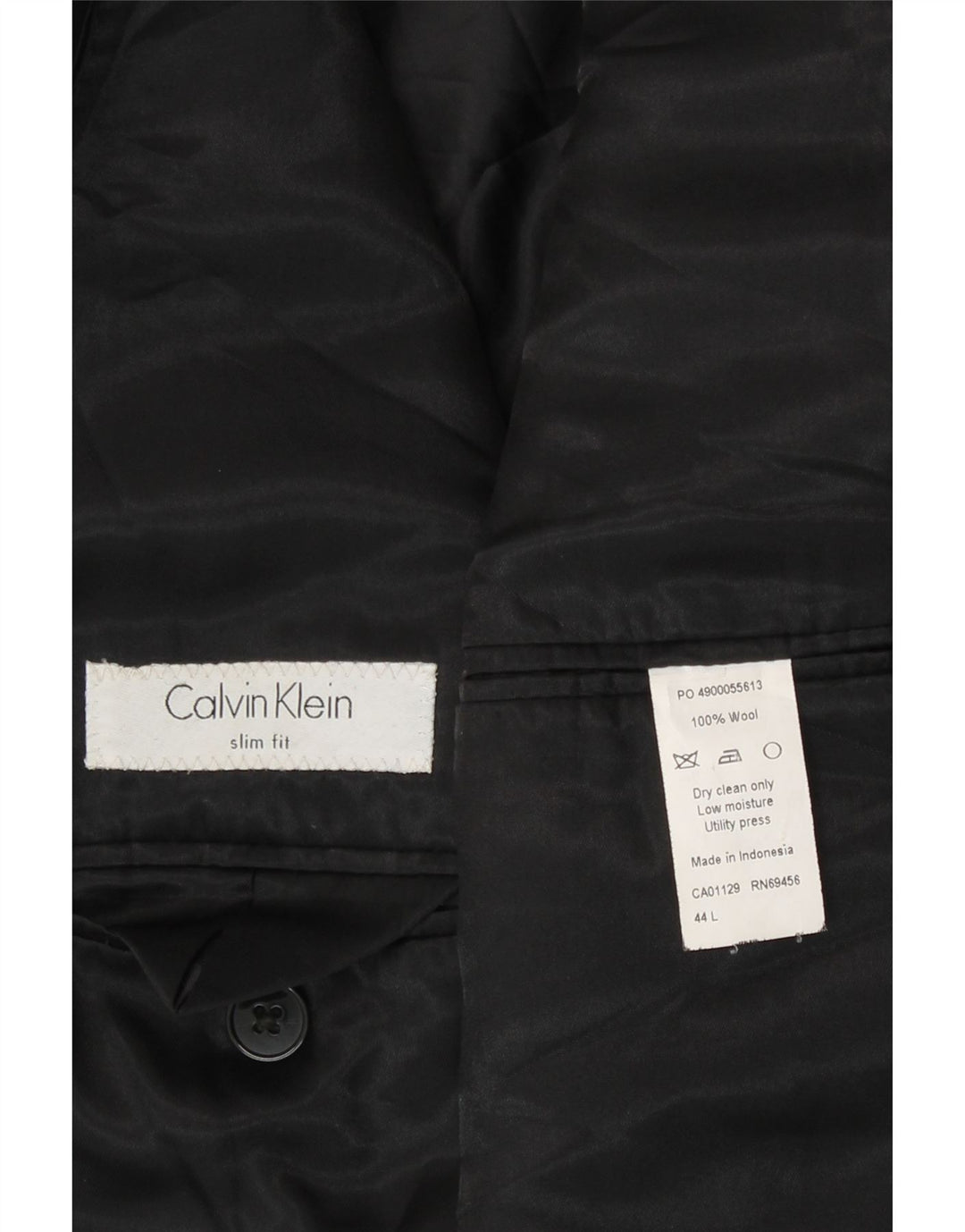 Giacca blazer slim fit da uomo a 2 bottoni Calvin Klein UK 44 2XL lana nera