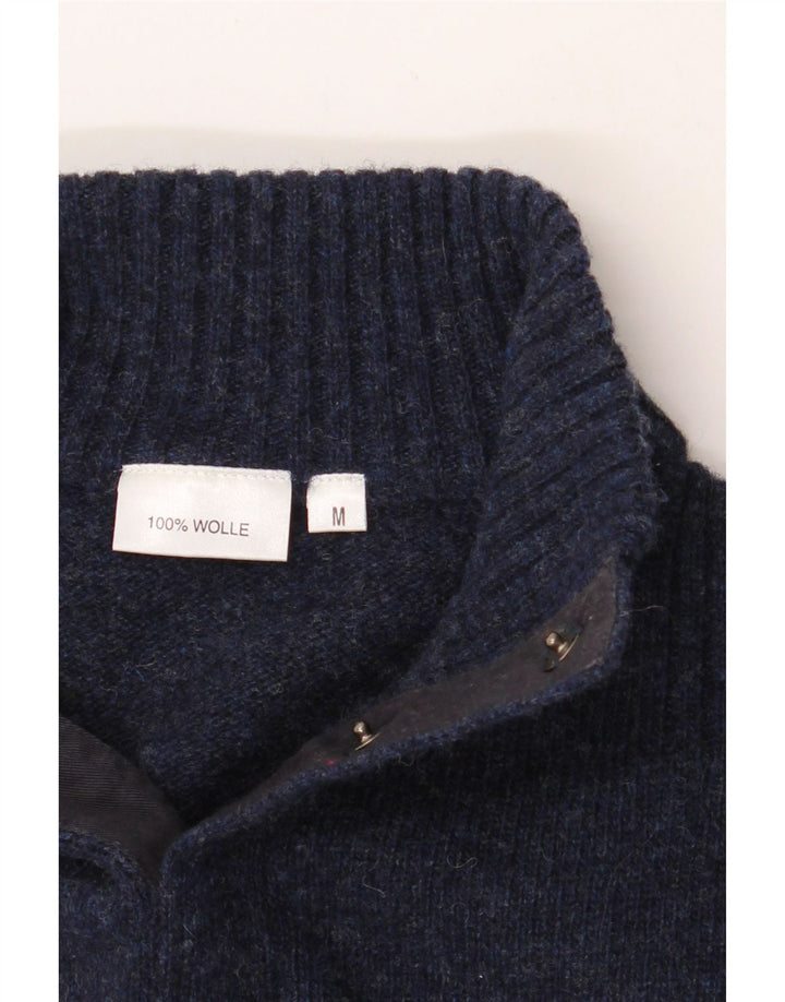 VINTAGE Mens Button Neck Jumper Sweater Medium Navy Blue Vintage Vintage and Second-Hand Vintage from Messina Hembry 