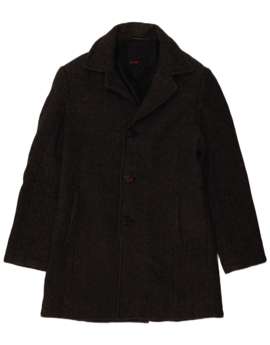 Cappotto da uomo Zara UK 38 Lana a spina di pesce grigio medio