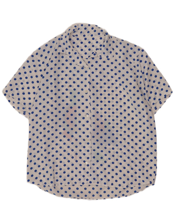 Camicetta vintage da donna a maniche corte UK 16 grande bianca maculata