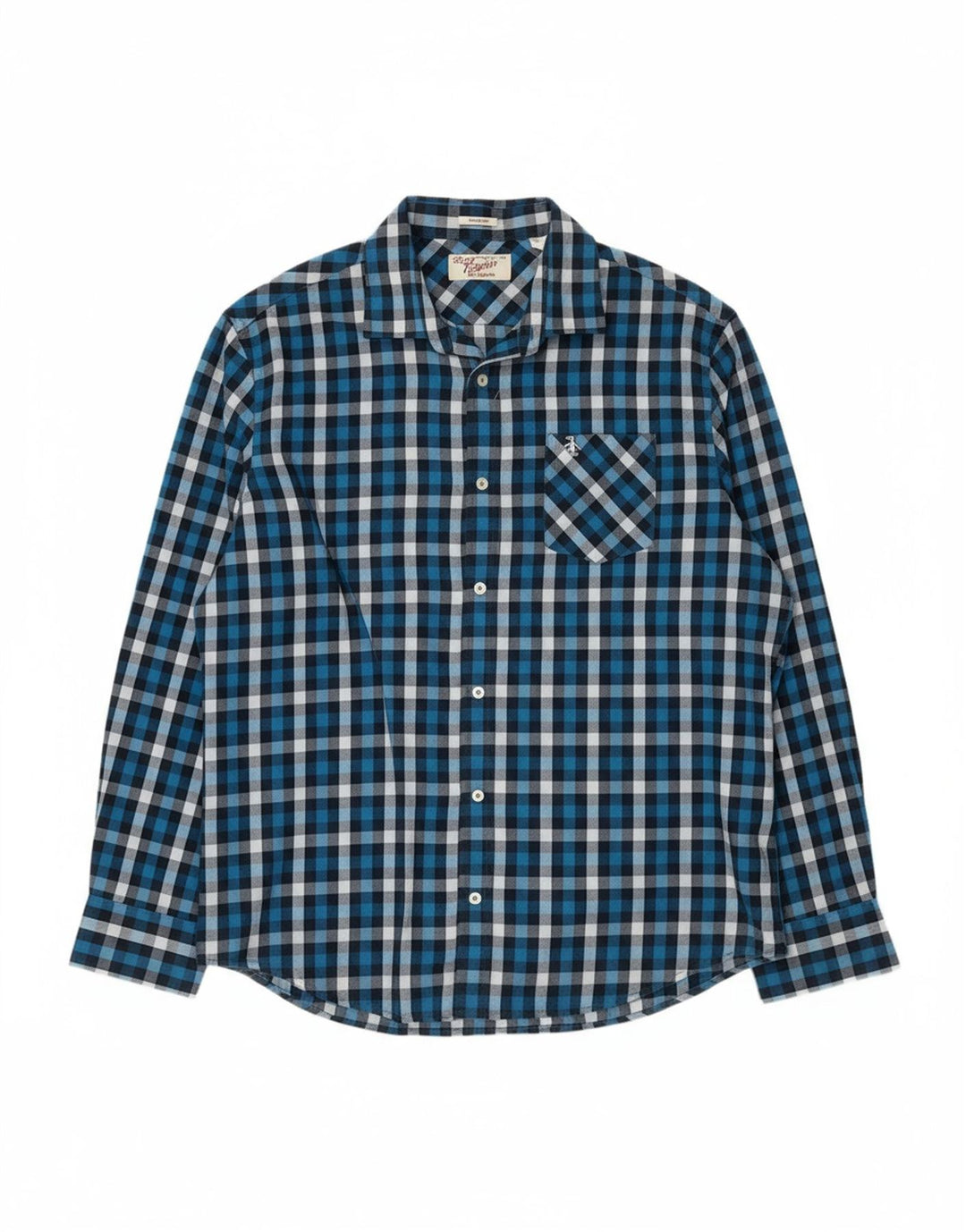 PENGUIN Mens Classic Fit Flannel Shirt XL Blue Check Cotton