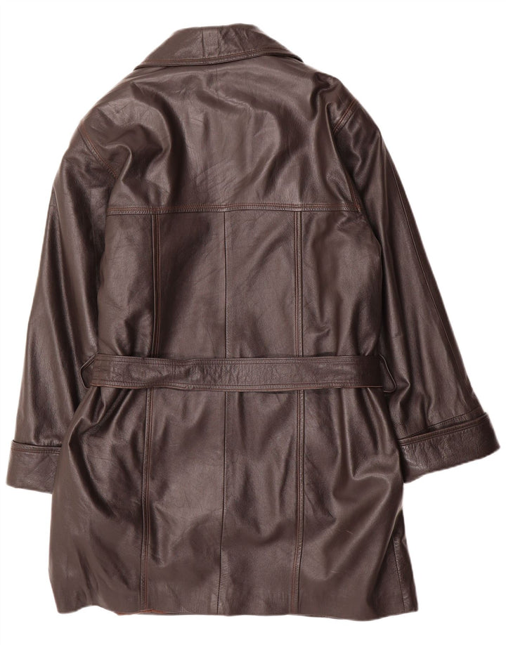 Cappotto in pelle vintage da donna UK 16 grande in pelle marrone