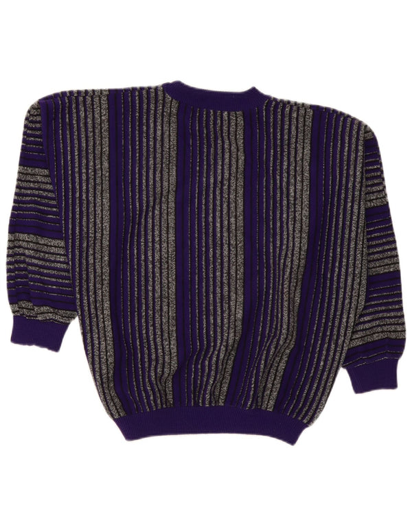 Maglione maglione girocollo da donna vintage UK 18 XL a righe viola