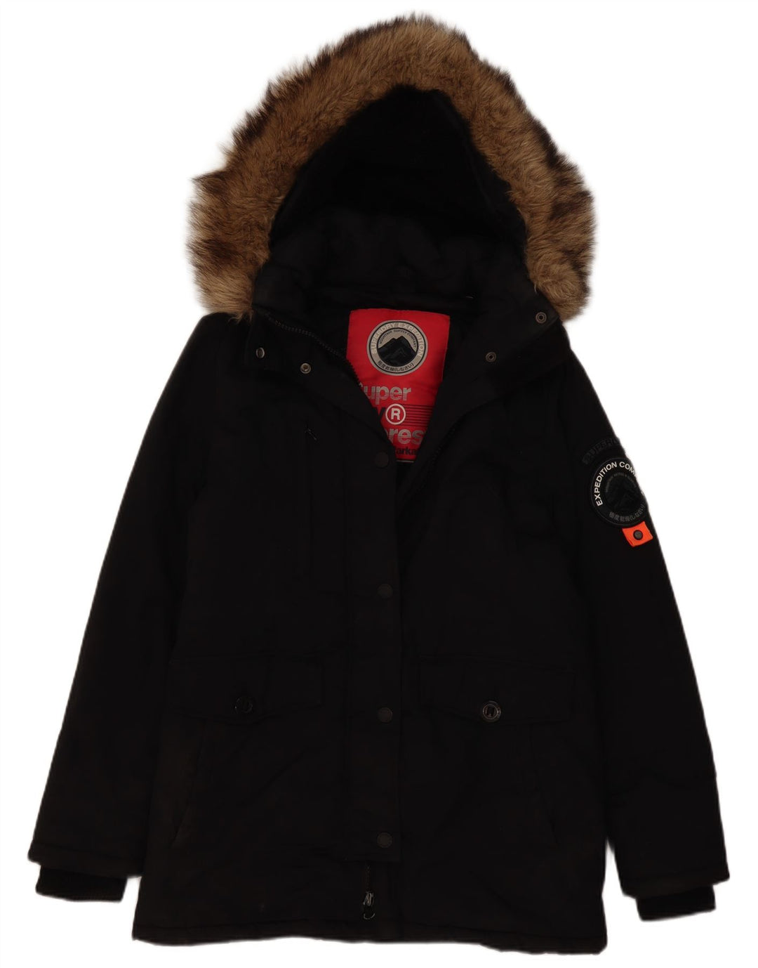 Giacca parka da donna con cappuccio Superdry UK 12 nylon nero medio