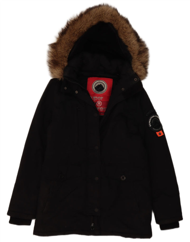 Giacca parka da donna con cappuccio Superdry UK 12 nylon nero medio