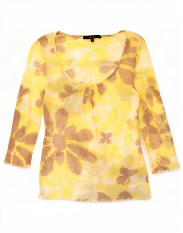 Top da donna Coast manica 3/4 UK 10 piccolo giallo floreale