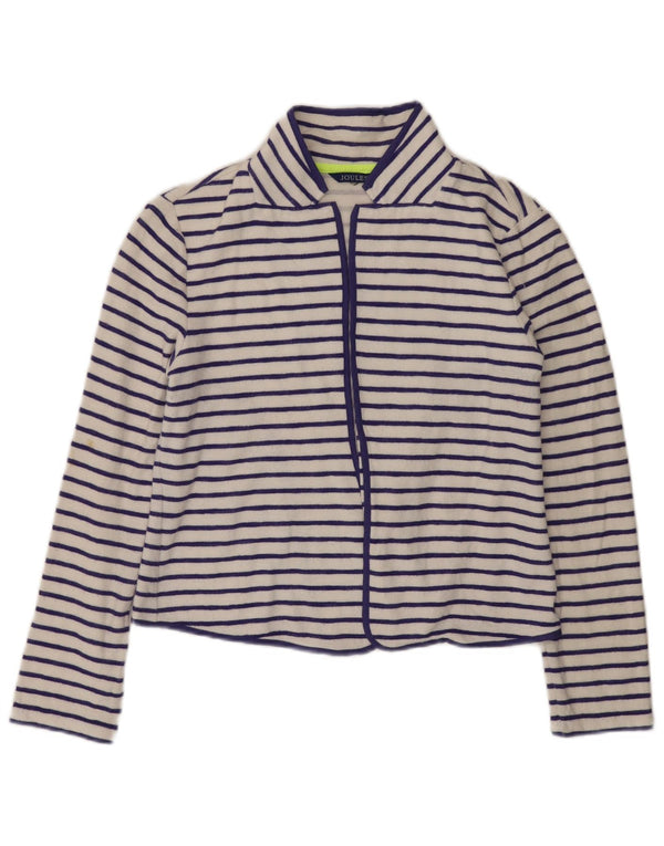 JOULES Maglione cardigan aperto corto da donna UK 8 piccolo cotone a righe bianche