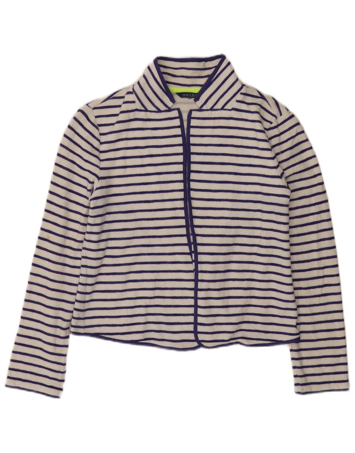 JOULES Maglione cardigan aperto corto da donna UK 8 piccolo cotone a righe bianche