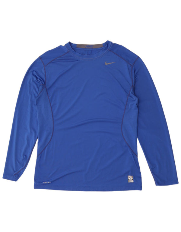 Top Nike Dri Fit da uomo a maniche lunghe, grande, in poliestere blu