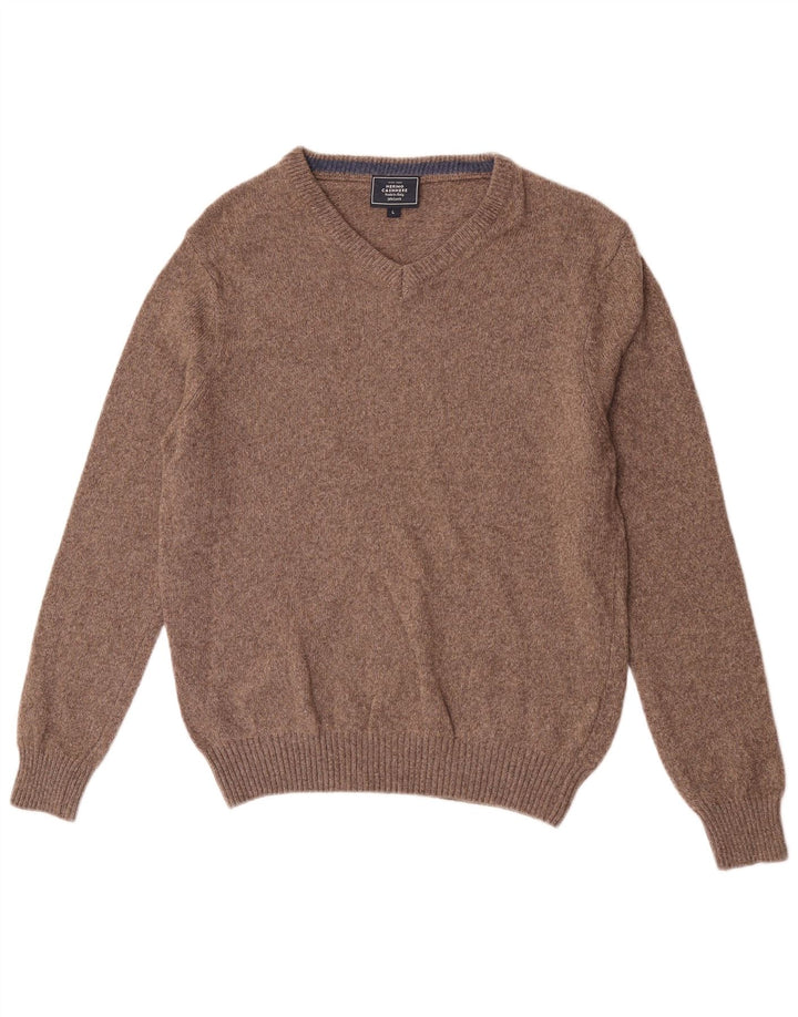 Maglione da uomo con scollo a V John Lewis, grande lana merino marrone