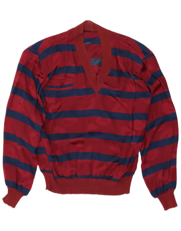 VINTAGE Womens Long Sleeve Blouse Top UK 18 XL Burgundy Striped