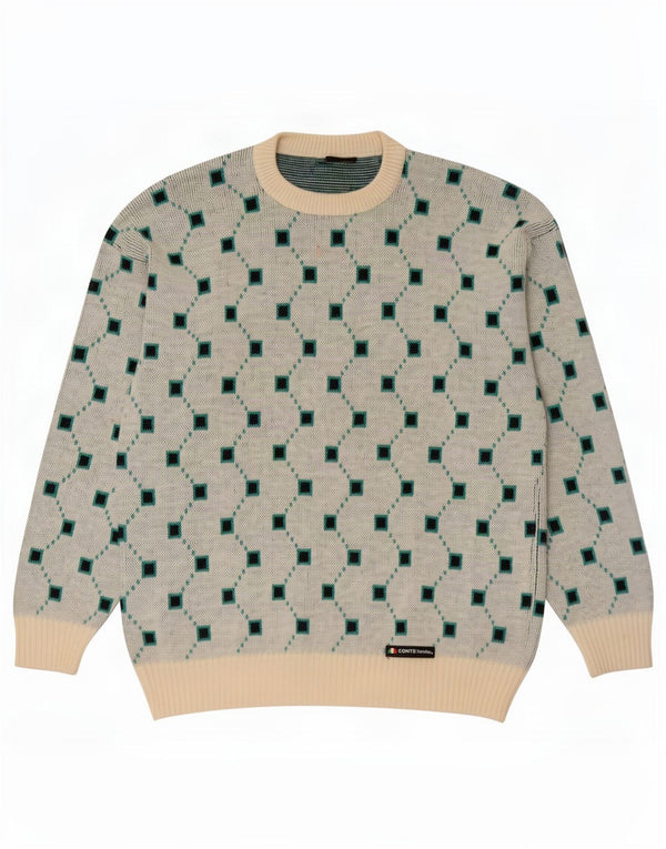 Maglione maglione girocollo da uomo vintage IT 54 XL lana geometrica grigia