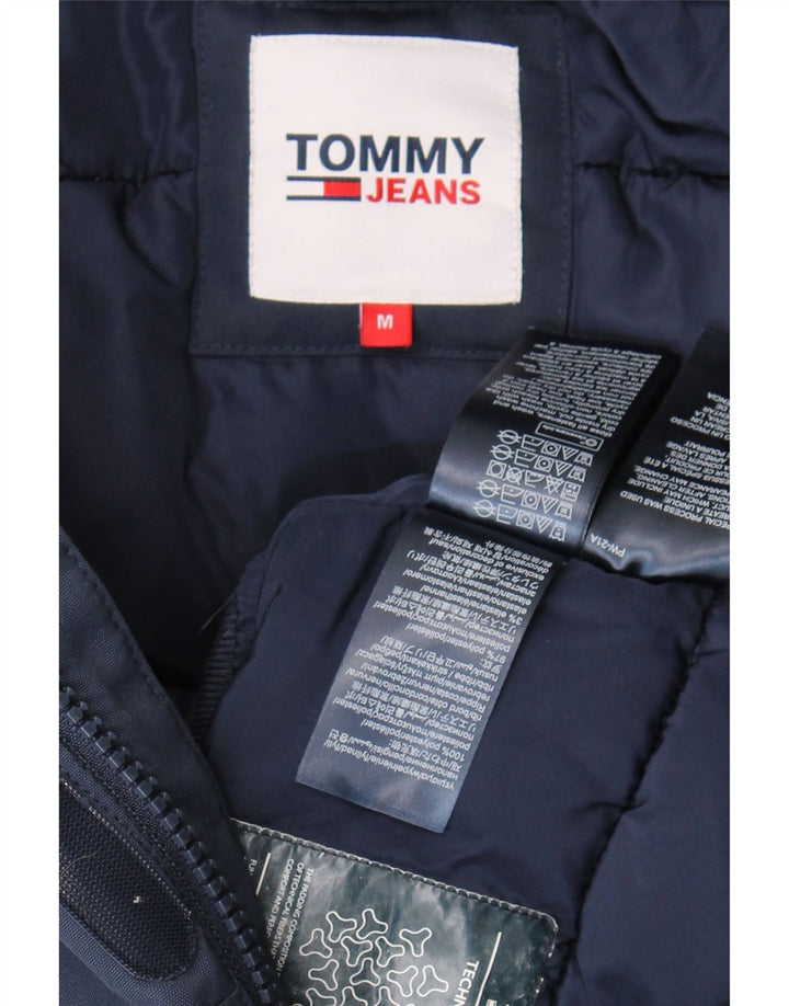 TOMMY HILFIGER Mens Hooded Padded Bomber Jacket UK 38 Medium Navy Blue Vintage Tommy Hilfiger and Second-Hand Tommy Hilfiger from Messina Hembry 