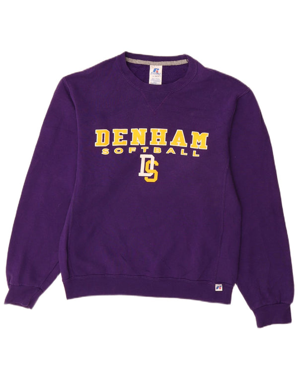 RUSSELL ATHLETIC Mens Denham Softball Sweatshirt Jumper Small Purple