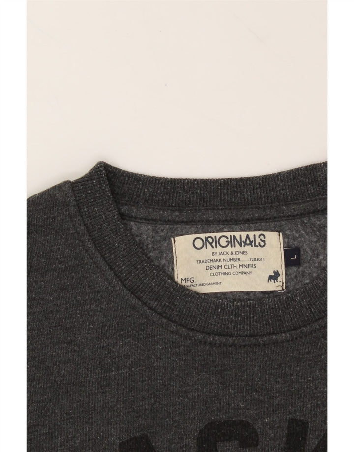 JACK & JONES Mens Graphic Sweatshirt Jumper Large Grey Cotton Vintage Jack & Jones and Second-Hand Jack & Jones from Messina Hembry 