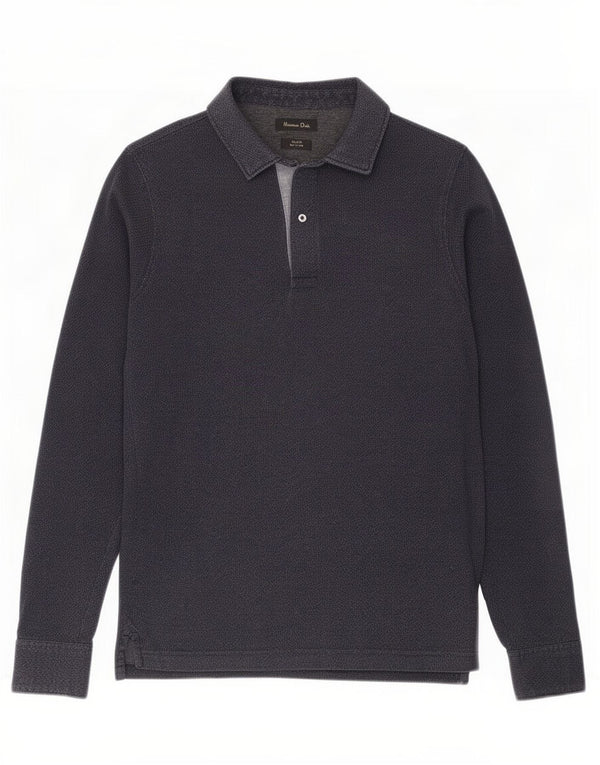 Polo da rugby da uomo a maniche lunghe slim fit Massimo Dutti, piccola, blu navy