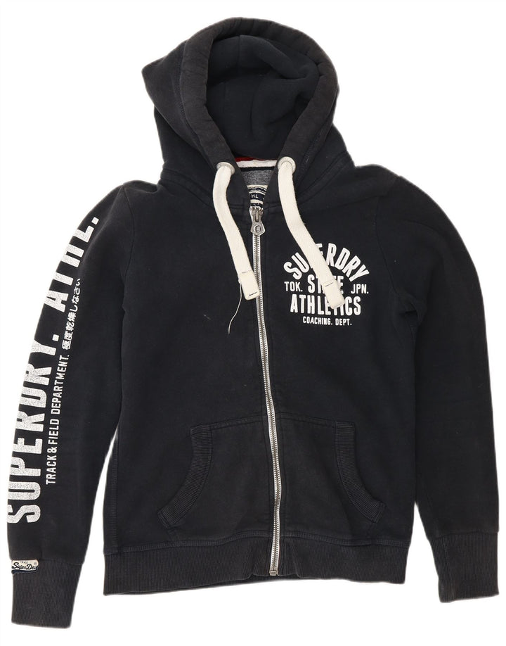Maglione con cappuccio e zip grafica da uomo Superdry in cotone blu navy medio