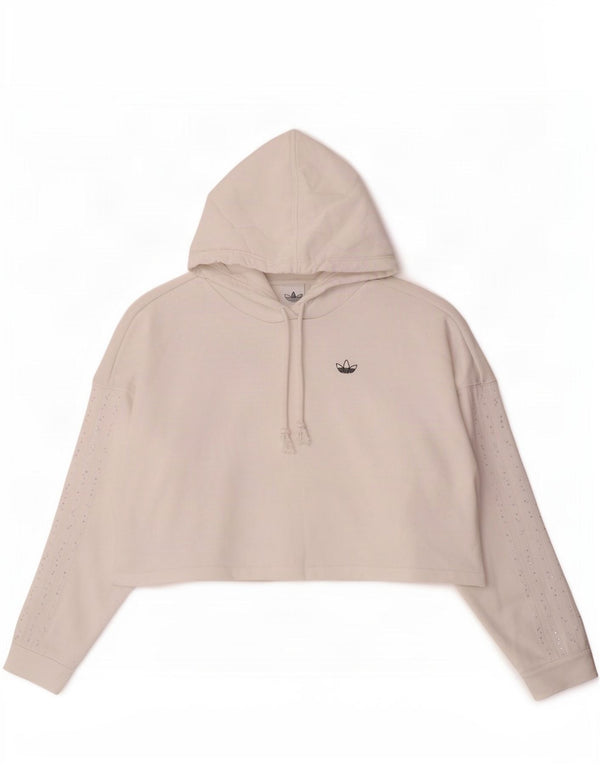 Maglione con cappuccio oversize corto da donna Adidas UK 8 piccolo bianco