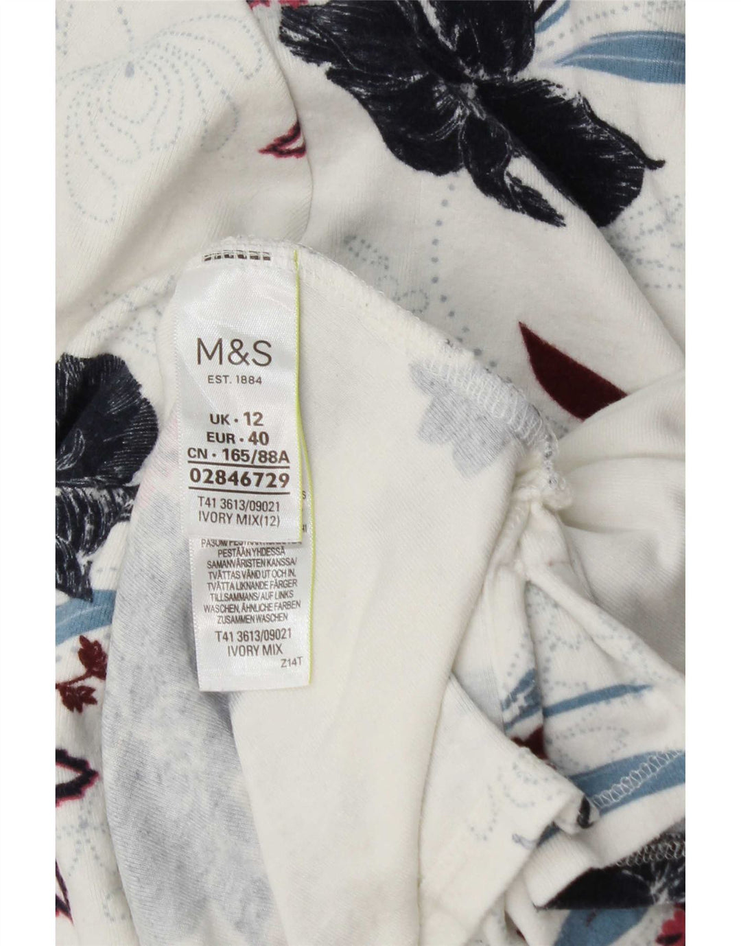 Marks & Spencer Top da donna a maniche lunghe UK 12 Viscosa floreale bianca media