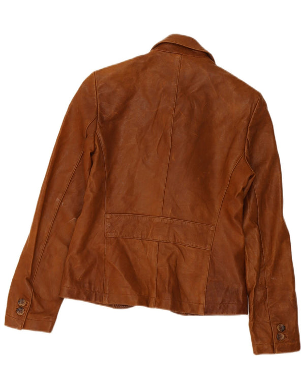 Giacca blazer in pelle da donna a 3 bottoni Massimo Dutti UK 8 piccola marrone
