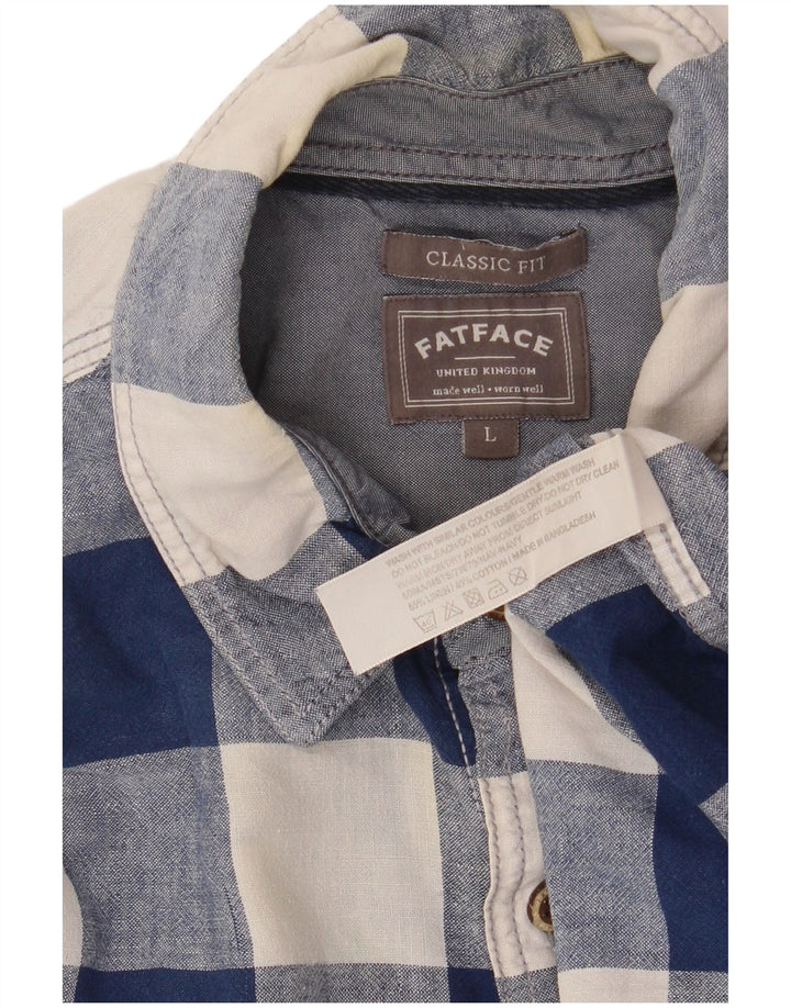 Fat Face Camicia da uomo a maniche corte vestibilità classica, grande lino a quadri blu navy