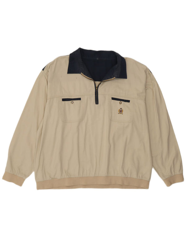Polo vintage da uomo a maniche lunghe 2XL Beige Colourblock