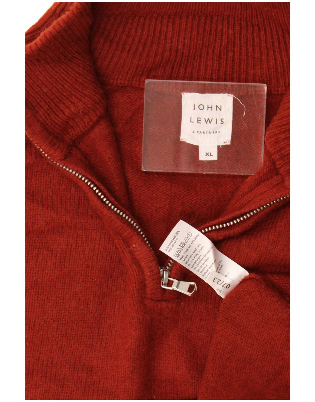 Maglione da uomo John Lewis con zip e collo XL in lana d'agnello rossa