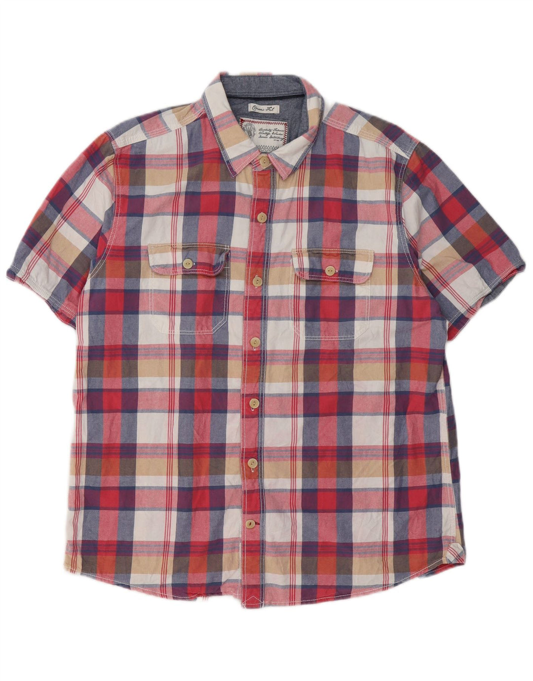 Fat Face Camicia da uomo a maniche corte dal taglio classico, grande motivo a quadri multicolore
