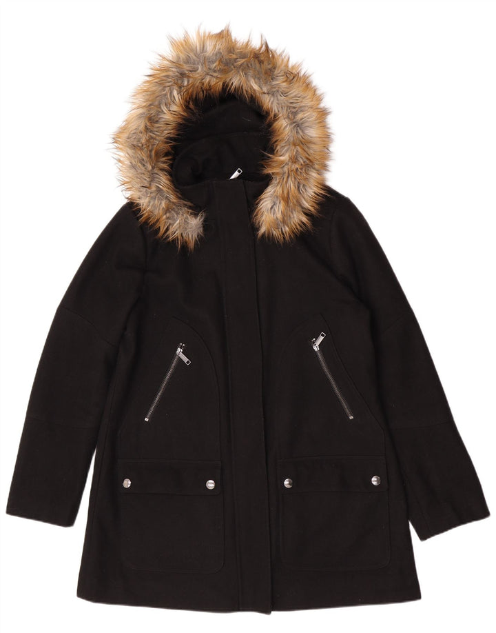 Cappotto giacca a vento con cappuccio da donna Michael Kors UK 16 grande lana nera