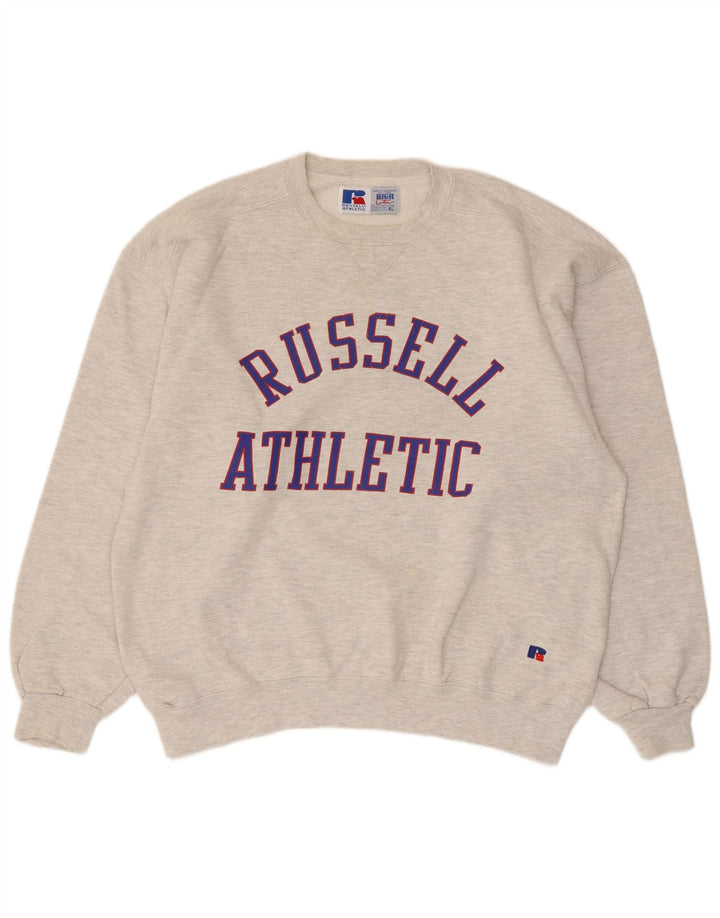 Felpa grafica da uomo Russell Athletic, maglione XL, cotone grigio