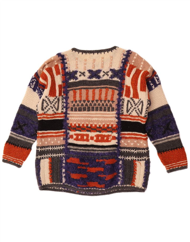 Maglione maglione girocollo da donna Studio MB UK 14 grande retrò multicolore
