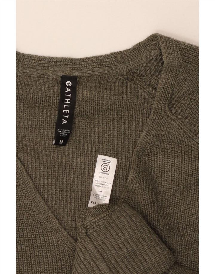ATHLETA Maglione da donna con scollo a V UK 14 Poliestere kaki medio