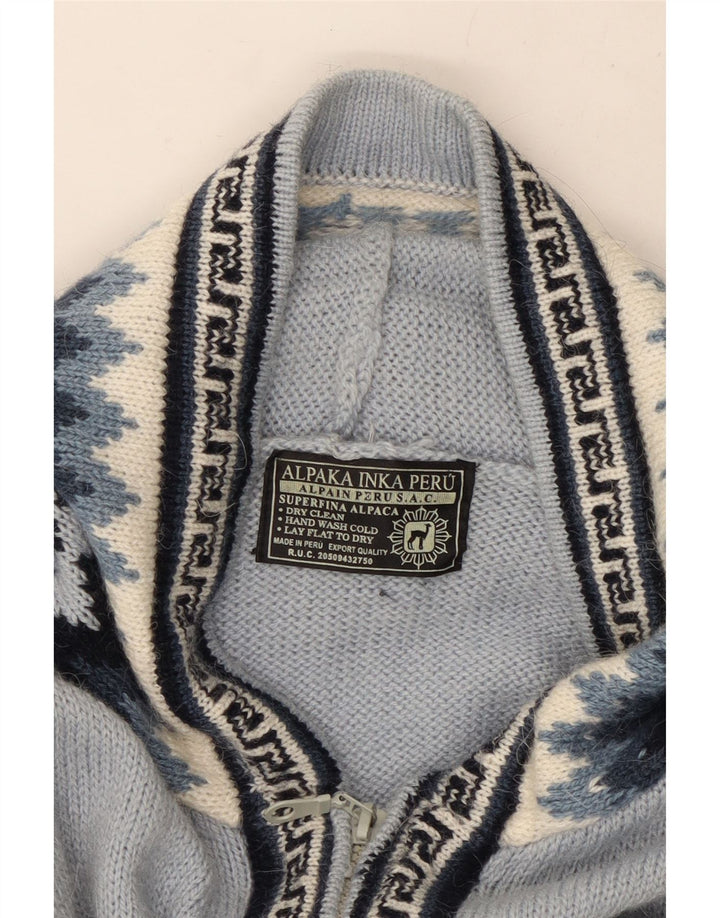 Maglione cardigan con cappuccio da donna UK 16 Grande blu geometrico