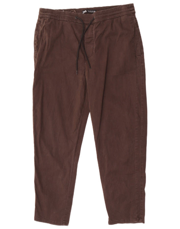Pantaloni chino affusolati da uomo Zara grandi W32 L27 in cotone marrone