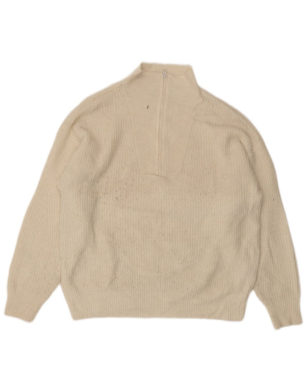 Maglione maglione con collo con zip da donna Jack Wills UK 14 grande acrilico bianco sporco