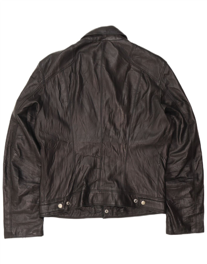 Giacca utilitaria in pelle vintage da uomo IT 50 grande nera
